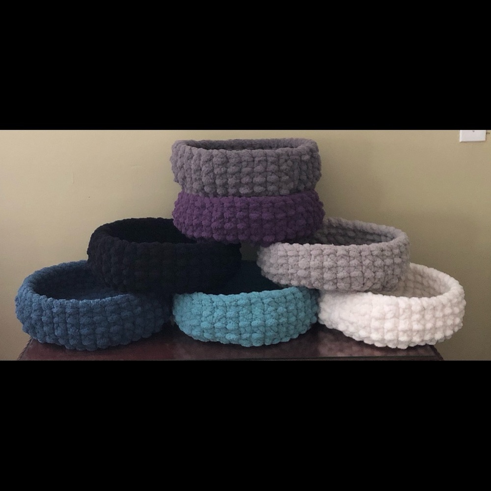 Handmade crochet cat bed.